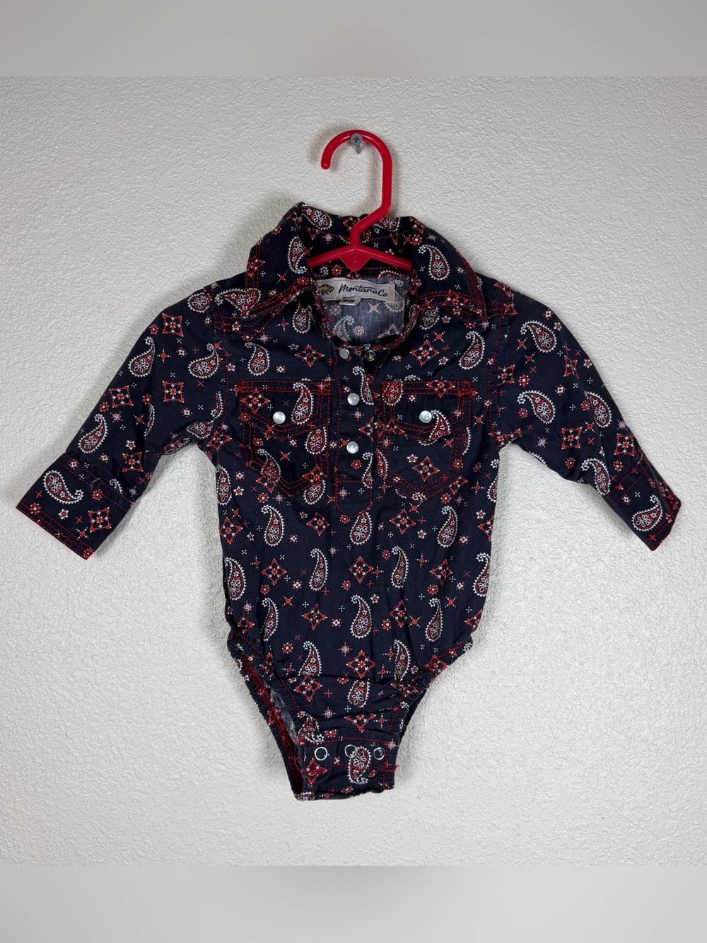Infant 3-6M Boys Western Paisley Bandana All Over Print Pearl Snap Bodysuit L/S
